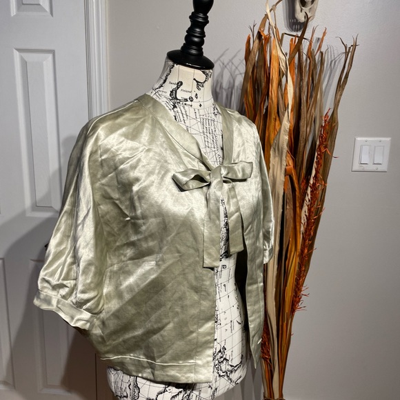 Anthropologie Linen Shiny Satin Cover Poncho tie/lace short sleeve Formal Summer - Picture 1 of 5